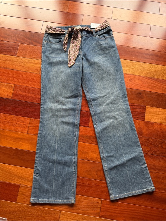 LOFT Denim - LOFT Blue Flare Jeans with Patterned Waist Scarf Embroidered back Pockets